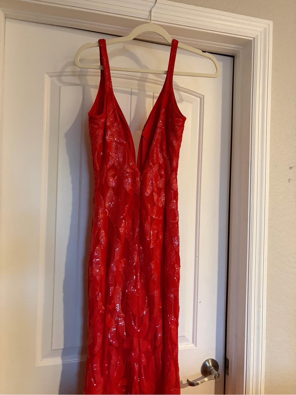 Jovani Red Sequin Plunge V-Neck Evening Gown - Picture 13 of 14